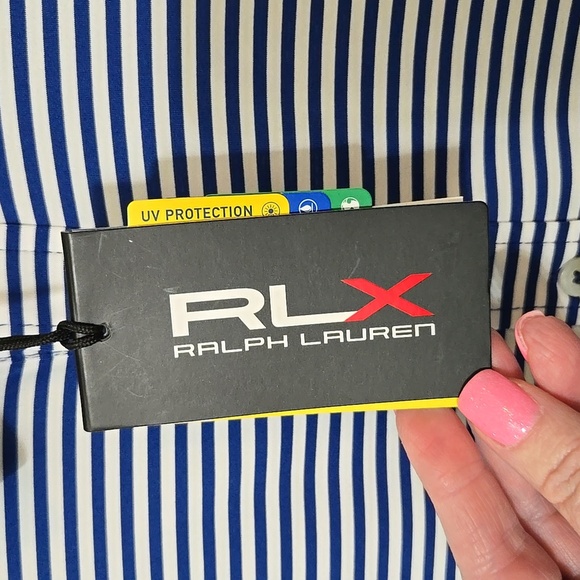 RALPH LAUREN RLX TMC UV PROTECTION MOISTURE WICKING POLO XXL BLUE WHITE STRIPE - Picture 3 of 8